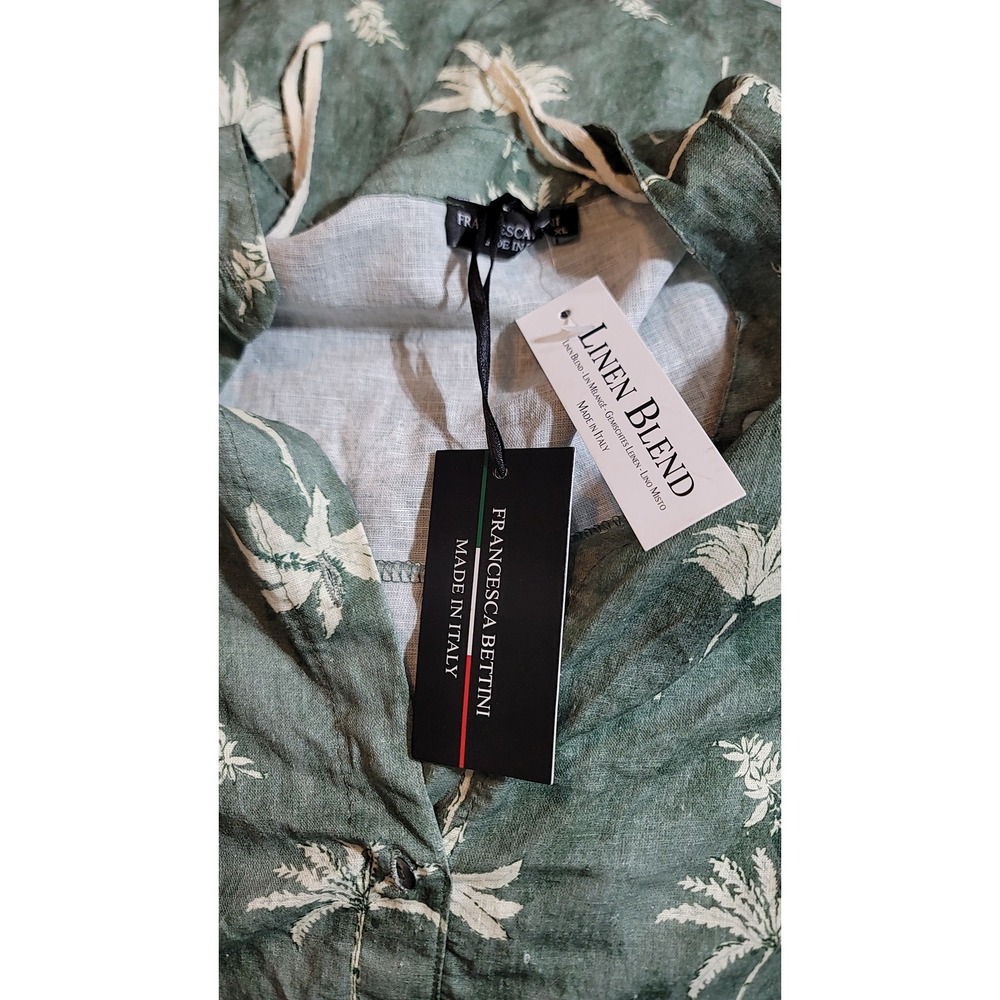 Francesca Bettini Italy Linen Blend Dress Palm Print Maxi Shirt Button Front - Picture 8 of 9